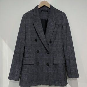 Zara Women Double Breasted Plaid Blazer